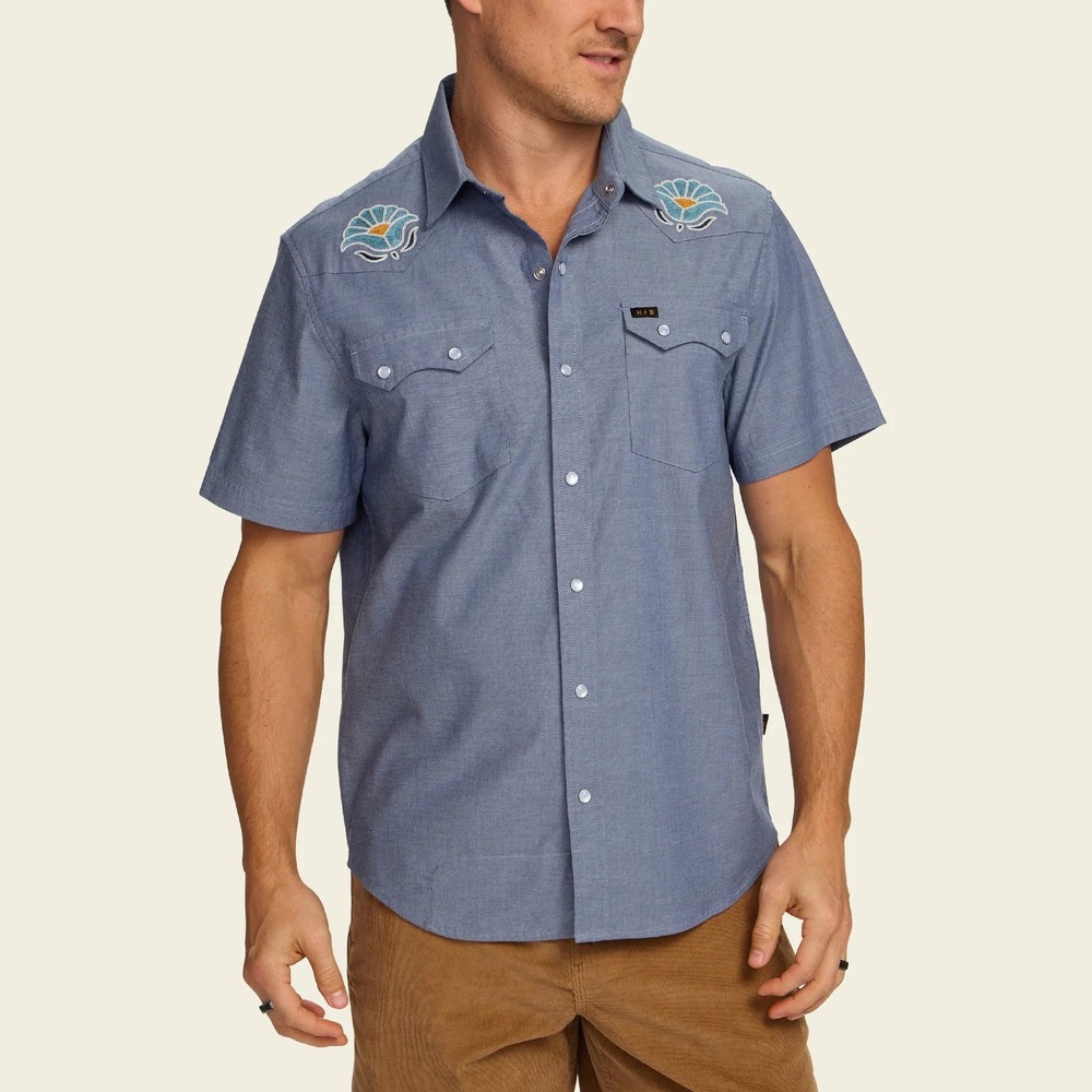Howler Brothers Men's Crosscut Deluxe Short Sleeve Shirt Indigo Small NWT